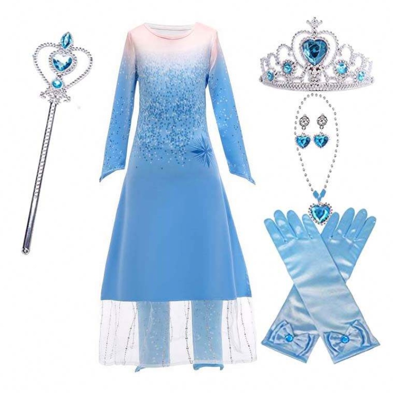 Pantaloni abiti lunghi per bambine principessa fantasia 2pcs cosplay abito elsa con accessori HCGD-021