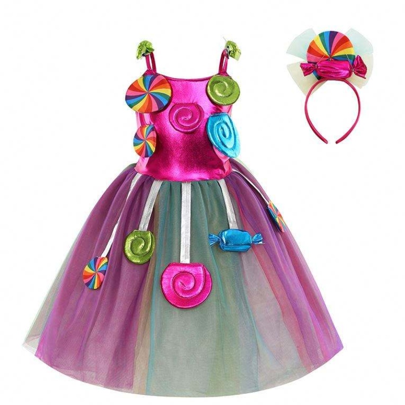 Girls Birthday Pageant Dress Up Rainbow Tulle Dresses Candyland costumi con fascia DGHC-081