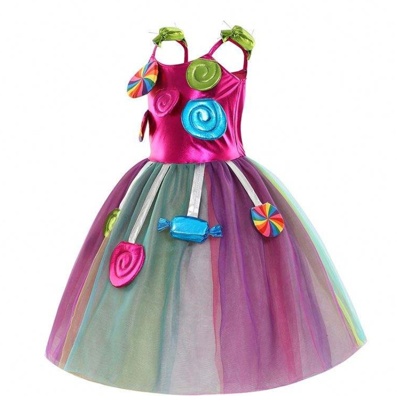 Girls Birthday Pageant Dress Up Rainbow Tulle Dresses Candyland costumi con fascia DGHC-081