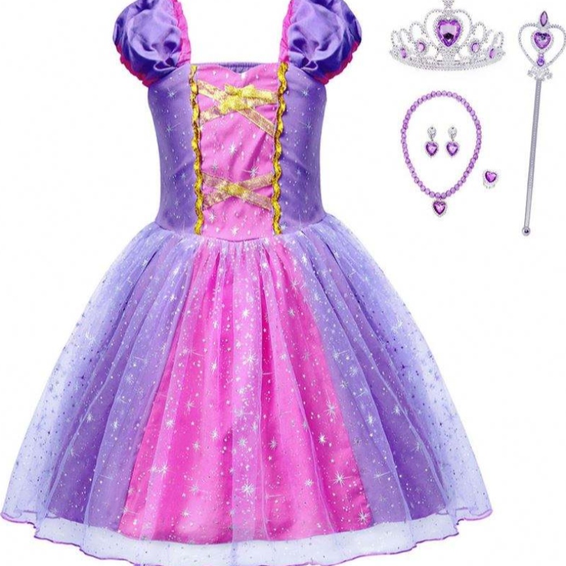 Abito da principessa Rapunzel di alta qualità per film per feste Tangled Perspals Cosplay Girls Birthday Party Dress per 1-4 anni