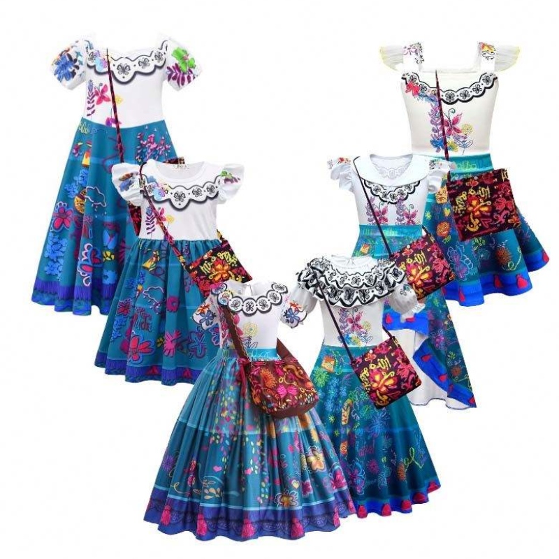 2022 bambini ENCANTO Madrigal Princess Gonne Outfit Blue Mirabel Dress di Encanto con borsa da 100-160 cm HCIS-001