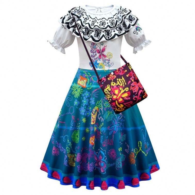 2022 bambini ENCANTO Madrigal Princess Gonne Outfit Blue Mirabel Dress di Encanto con borsa da 100-160 cm HCIS-001