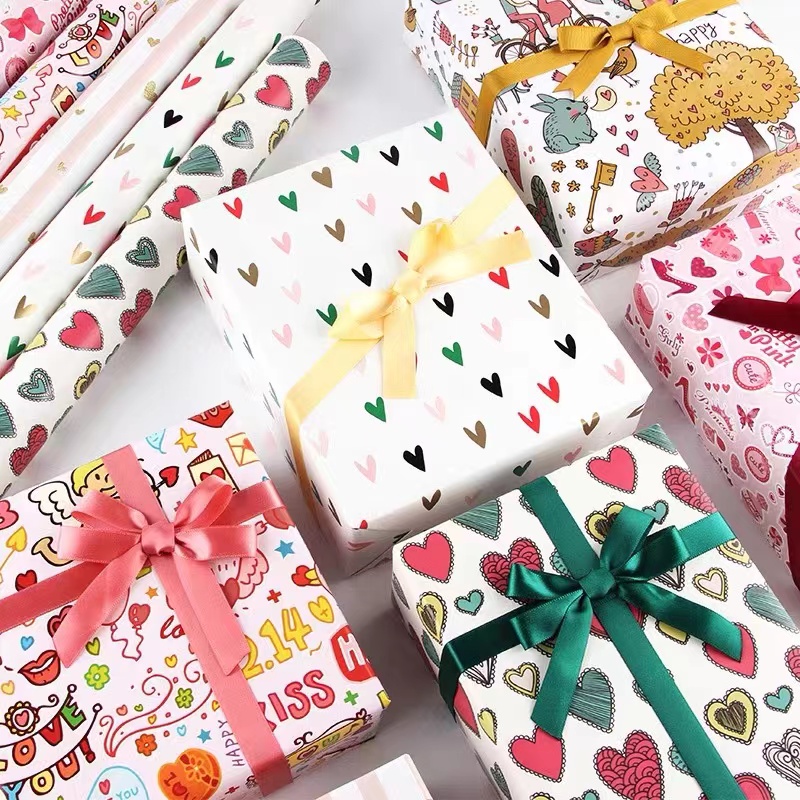 Carta da involucro cartacera stampata per il compleanno logo personalizzato stampato 60 g/70g/80g/90g/100g pacchetto regalo di carta da imballaggio multicolore carta da regalo