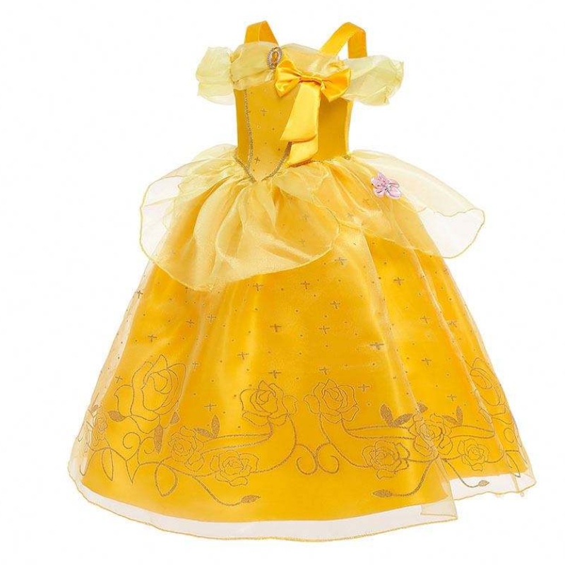 Abiti dinatale di Halloween bambina a strati gialli a strati classici abiti da principessa Belle principessa con accessori HCBL-005