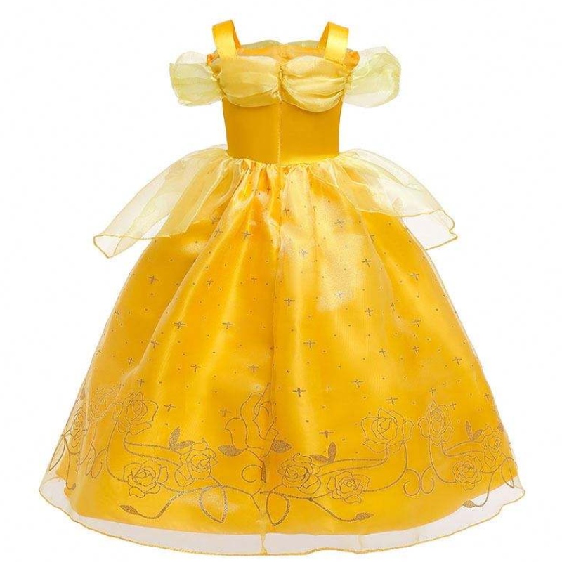 Abiti dinatale di Halloween bambina a strati gialli a strati classici abiti da principessa Belle principessa con accessori HCBL-005