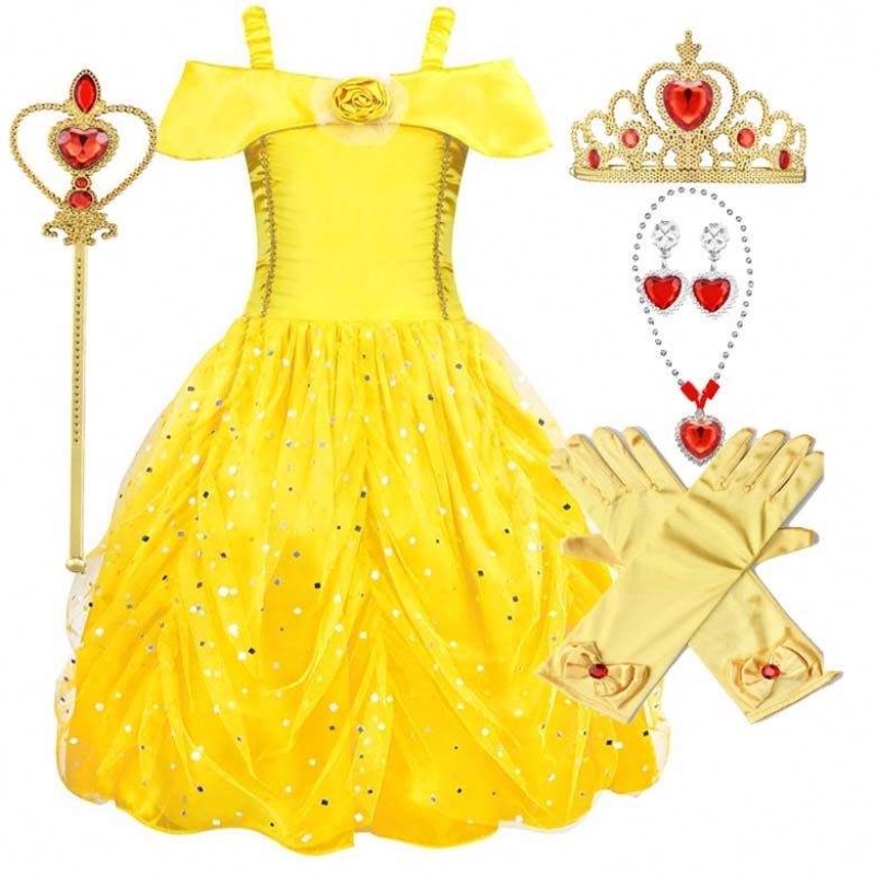 Fancy Halloween di compleanno di Natale CARNIVAL CARNIVAL GIALLO BALLOWN Princess Dress Up Belle Dresses HCBL-007