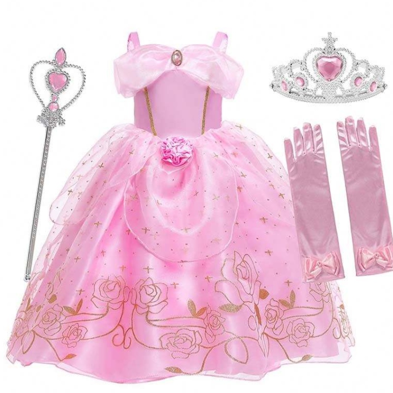 Kid Princess Dress Girl Girl Summer Fancy Party Abiti Pink Princess Aurora Costume HCSP-012