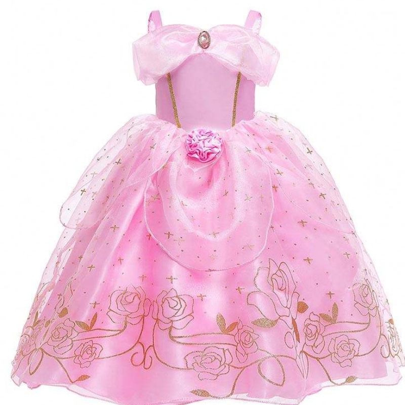 Kid Princess Dress Girl Girl Summer Fancy Party Abiti Pink Princess Aurora Costume HCSP-012