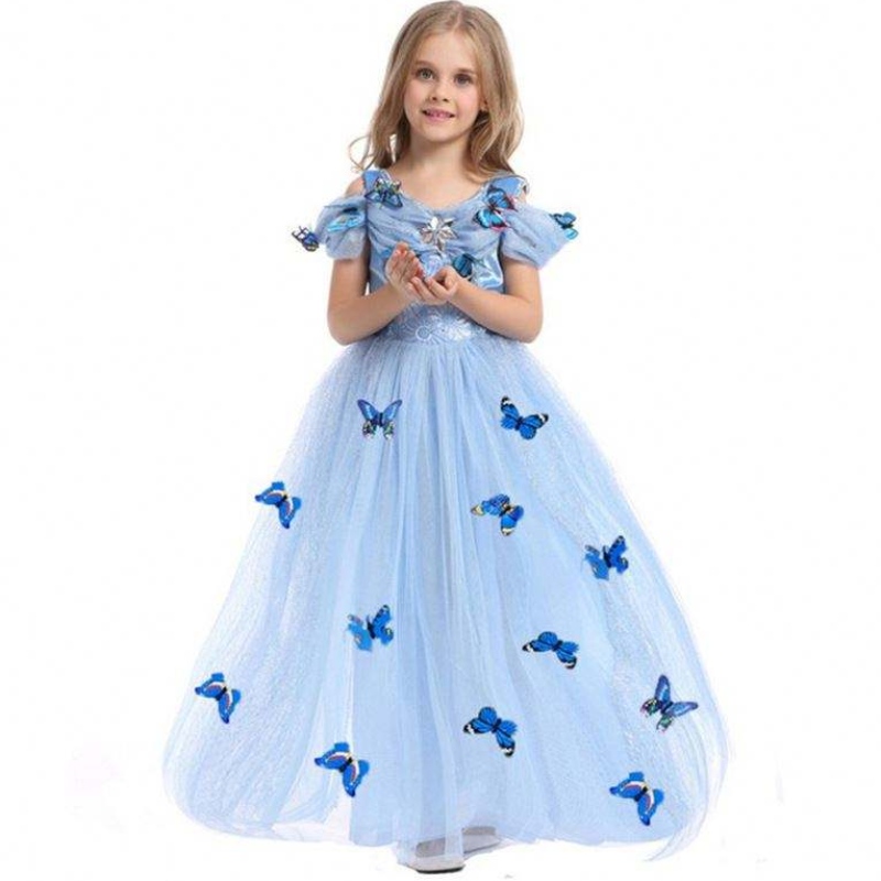 Abito da principessa Aurora all'ingrosso vestito di bellezza addormentato abito da ragazza con farfalla per bambini a maniche corte abito in pizzo