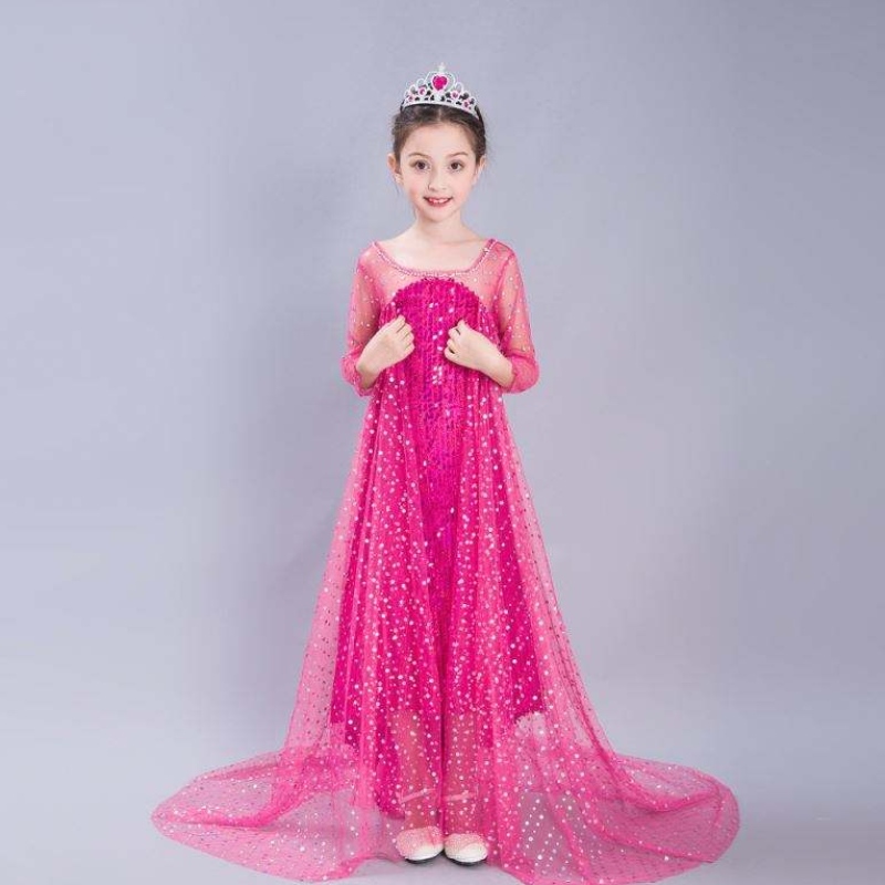Baige Blue Elsa con paillettes Girl Kids Halloween Costume Elsa Ana Princess Dress