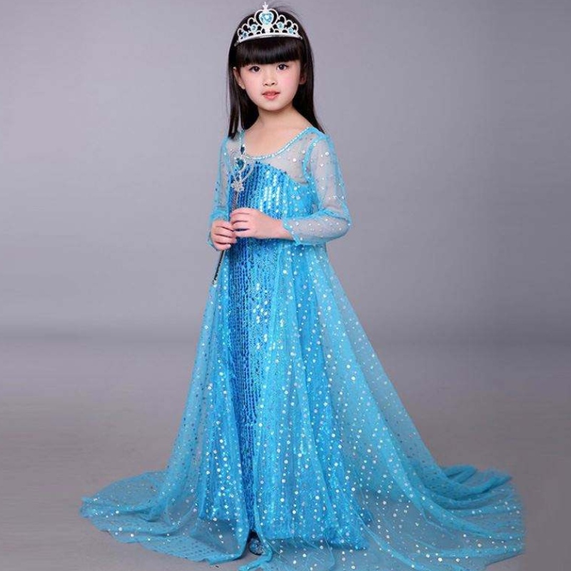 Baige Blue Elsa con paillettes Girl Kids Halloween Costume Elsa Ana Princess Dress