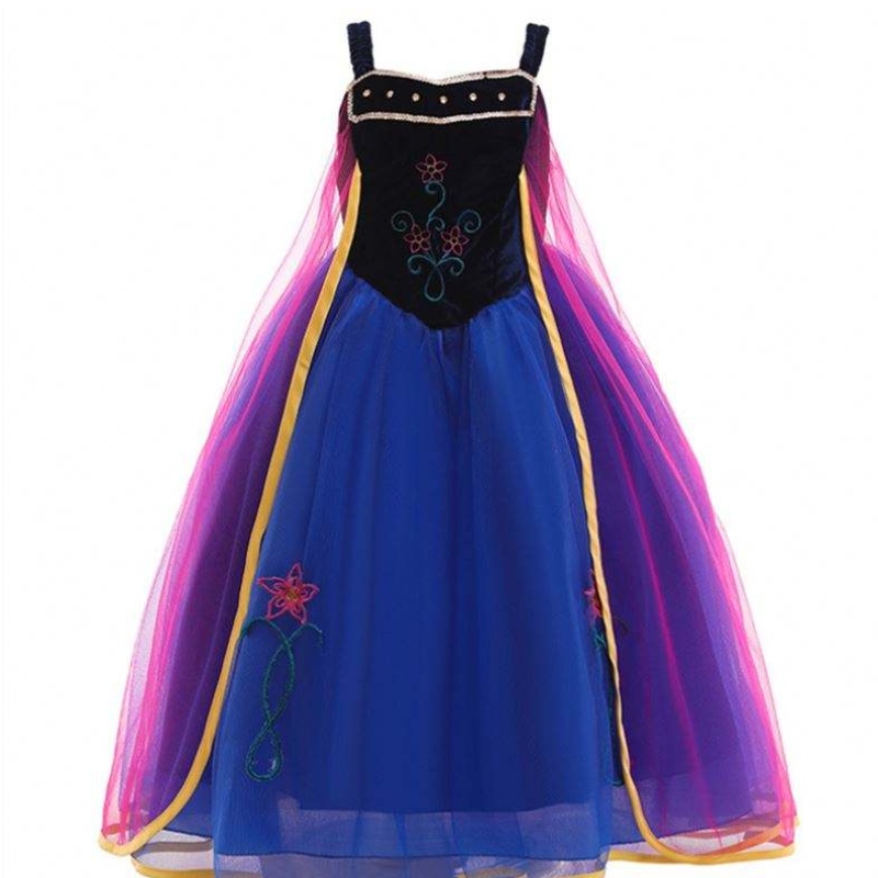 Principessa all'ingrosso Anna Elsa Costume Long Dress Long Kids Christmas Cosplay Costume Abiti fantasiosi per ragazze L0695