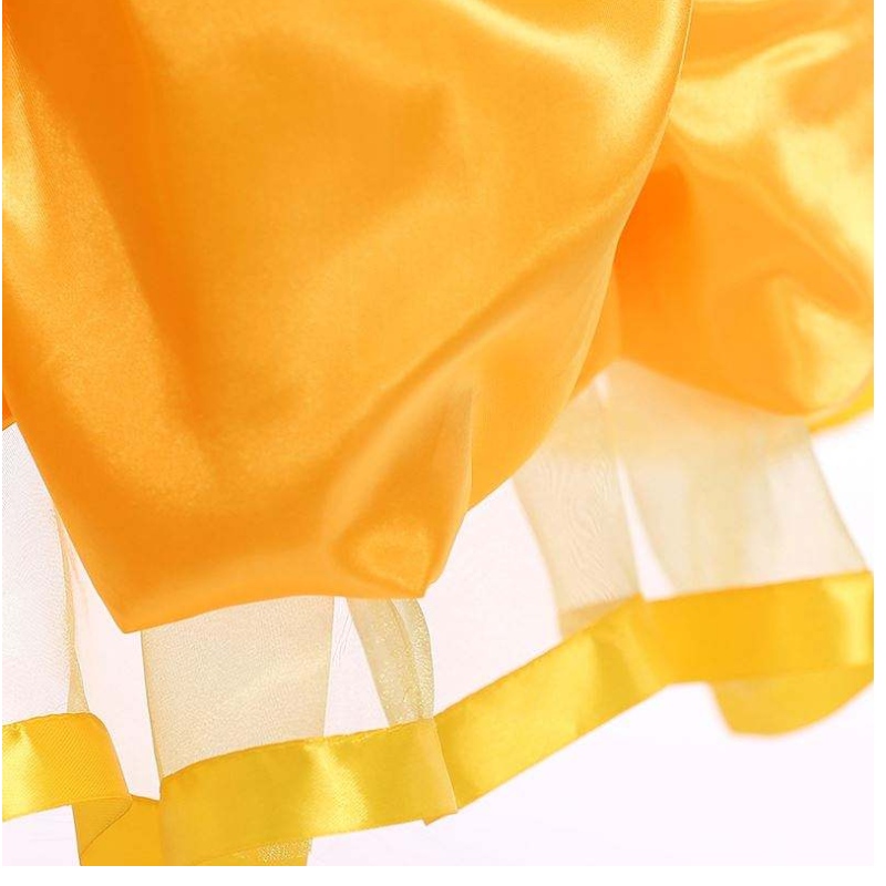 Baige Nuovo design per bambini Costume Girls Dress Nomi con immagini Abito giallo gonfio principessa Belle Smr023