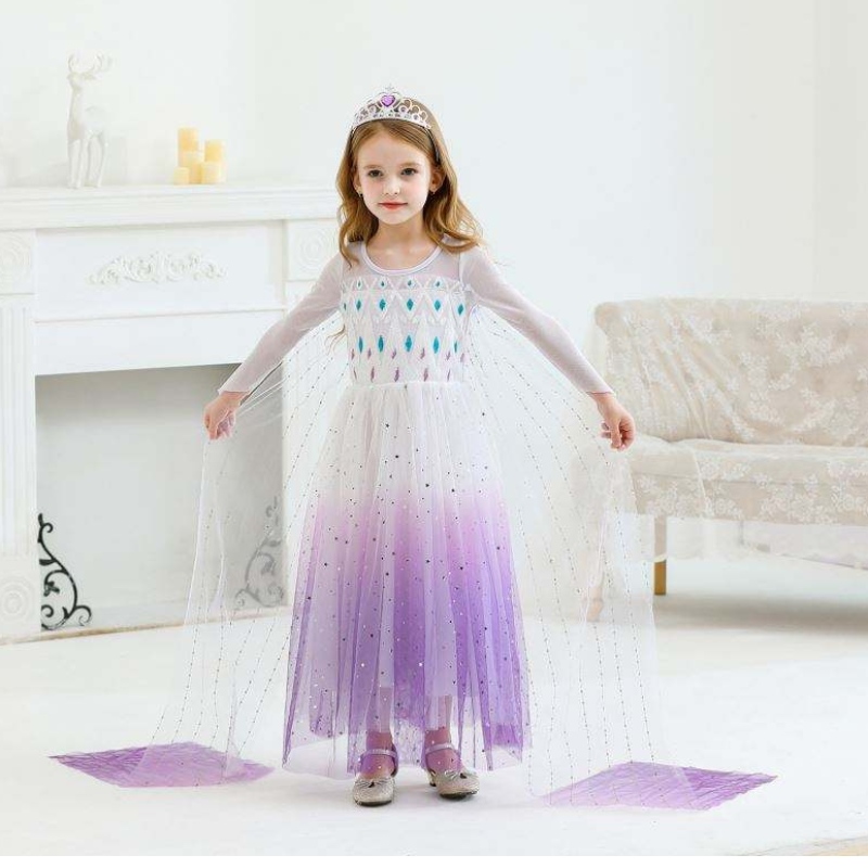 Nuova ragazza principessa Elsa vestito per bambini abito estivo per ragazze abiti viola elsa per bambini 2-10 anni