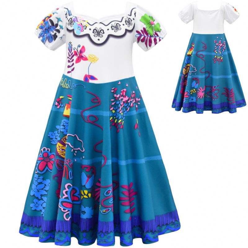 ENCANTO cosplay Costume Girl Dress per Carnival Halloween Princess Abbigliamento Flower Ruffles Dress Long Girl Dress Abito Mirabel