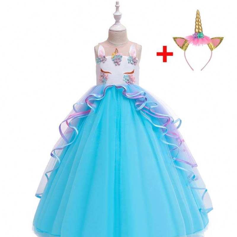 Baige 3-15 anni Girl Unicorn Party Dresses Ruffles Abbigliamento per bambini costume da festa di compleanno Abito da festa