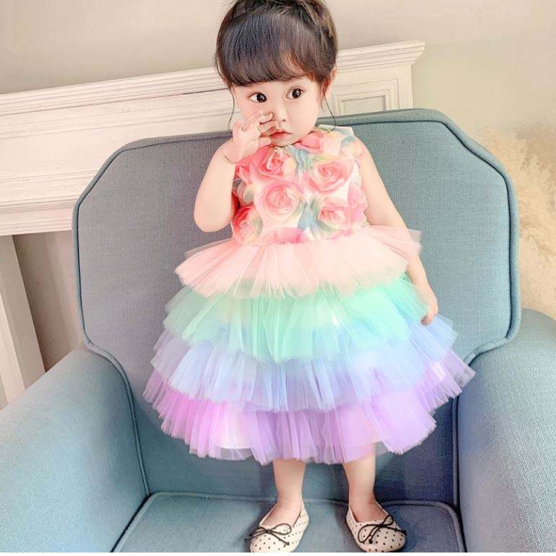 Baige Flower Girl Girl Birthdate Princess Abito Cake Abbigliamento Flower Flower