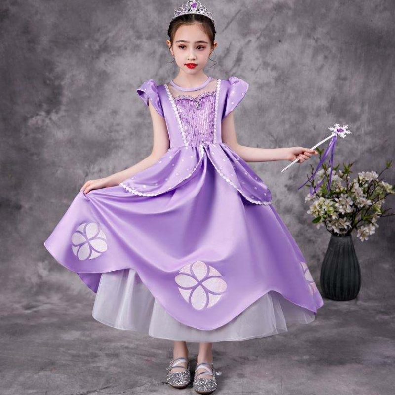 Baige Purple Sofia Rapunzel Elsa Anna Belle Princess Dress TV Movie costumi Sofiya Princess for Girl