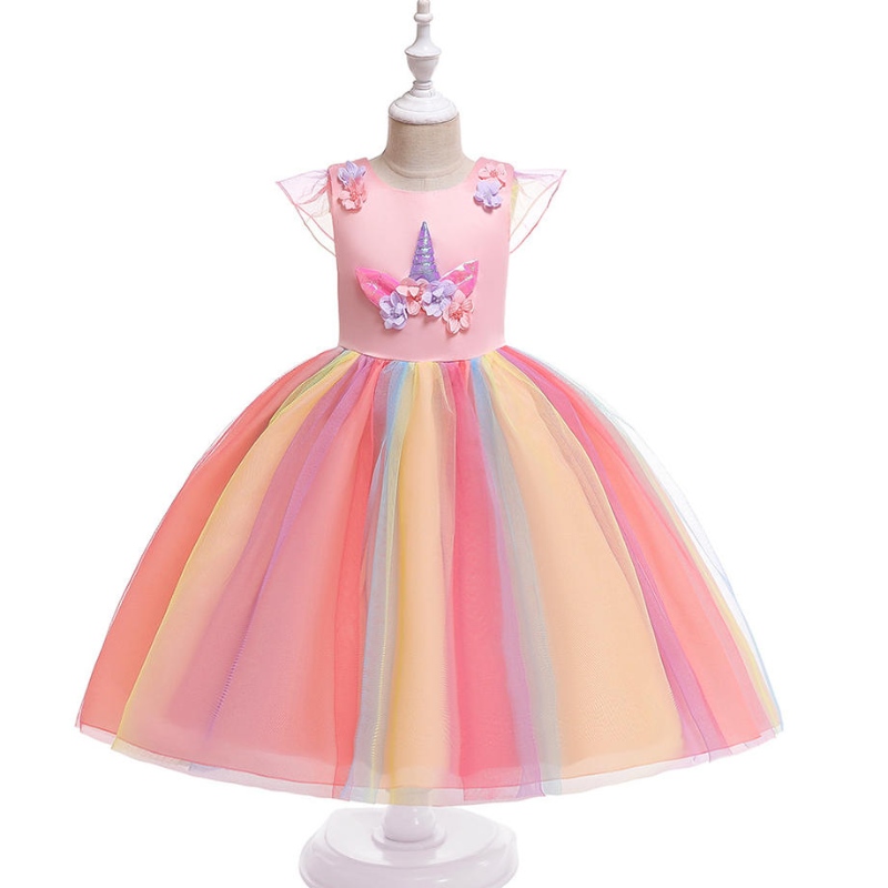Vendita calda Bellissima principessa per bambini abbigliamento indossare feste di compleanno unica oricorno paillettes tutu abito per bambine