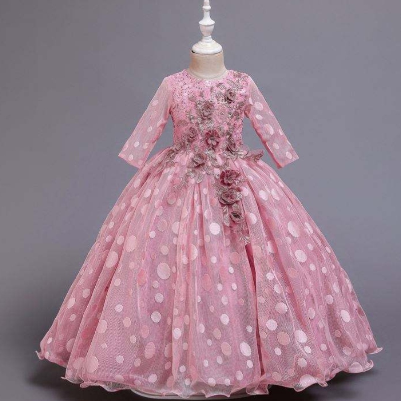 Baige New Fashion Kids Clothes Dress Dress Girls Girls Dress Birthday Pace Abito in pizzo per bambine X209
