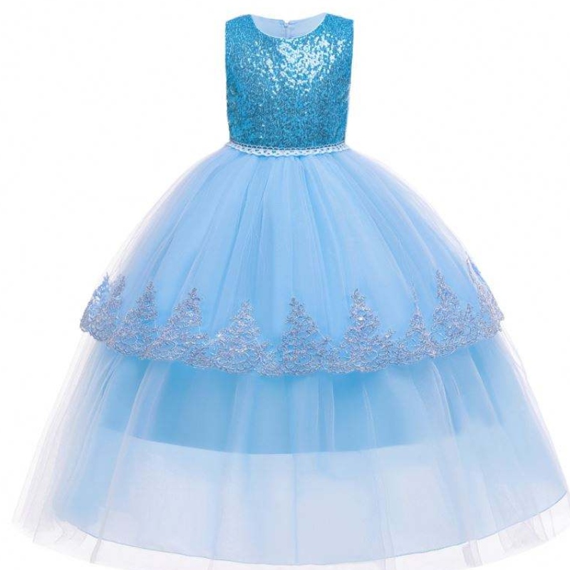 Baige Elegant Sequenzed Design Princess Design for Children Abbigliamento Girls Summer Long Abites 2022