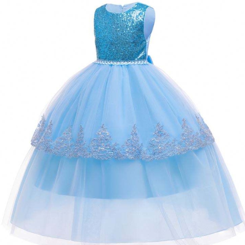 Baige Elegant Sequenzed Design Princess Design for Children Abbigliamento Girls Summer Long Abites 2022