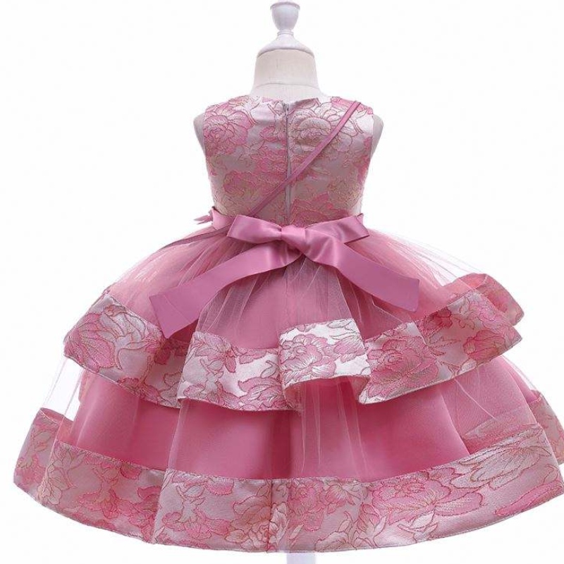 BAIGE Nuovo design Flower Girl Abito da festa con mini borsa Bagna in raso Matrimonio abito da principessa L5216