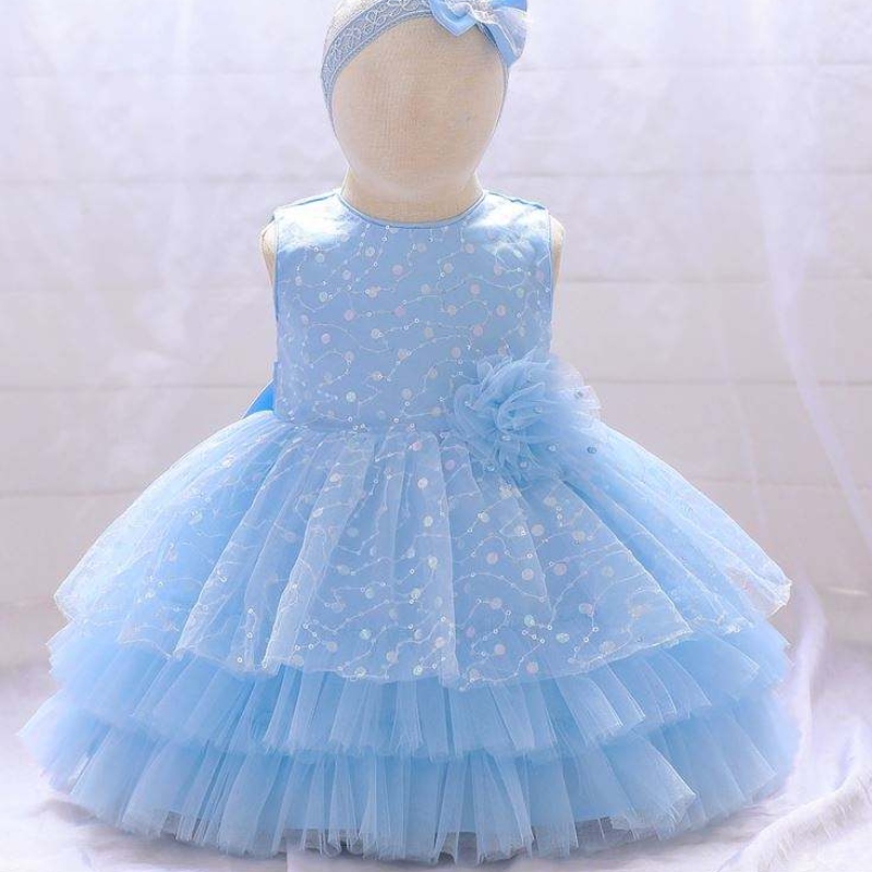 Baige senza maniche Nuove abiti da festa perneonati abiti da ragazza fiore Disegni abiti da bambino 2 anni L2010XZ