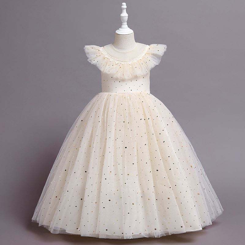 Baige New Princess Dress Girls Girls Kids Remoidery Flower Girl Abito da festa formale elegante 2275