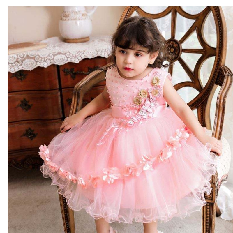 Baige Wholesale Kids abbigliamento a manica corta abito principessa battismo e abito da battesimo
