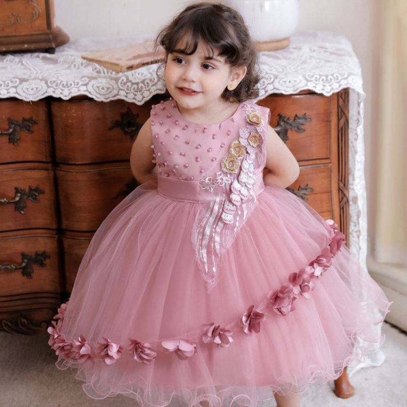 Baige Wholesale Kids abbigliamento a manica corta abito principessa battismo e abito da battesimo