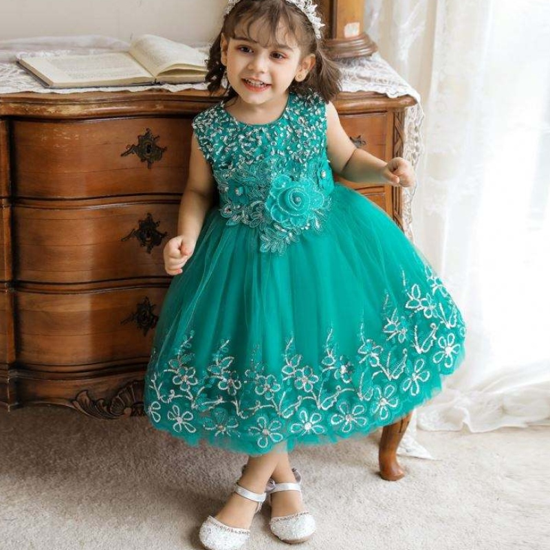 Baige Kids Fancy Ricamo Abito da fiore da 0-5 anni Bambini da bambino Design Abito da sposa elegante abito da festa per bambini