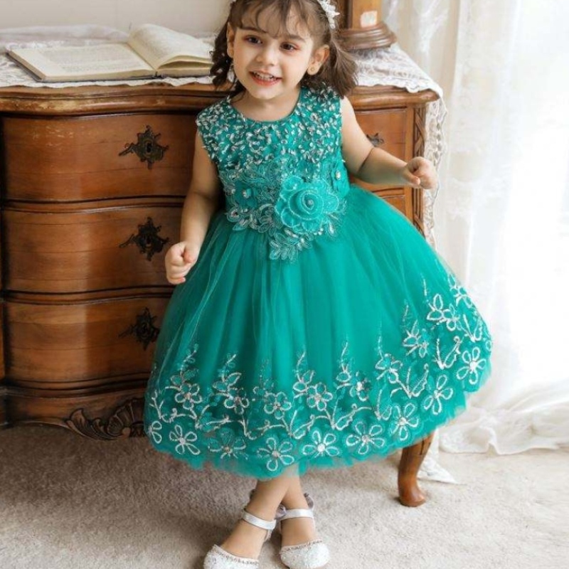 Baige Kids Fancy Ricamo Abito da fiore da 0-5 anni Bambini da bambino Design Abito da sposa elegante abito da festa per bambini