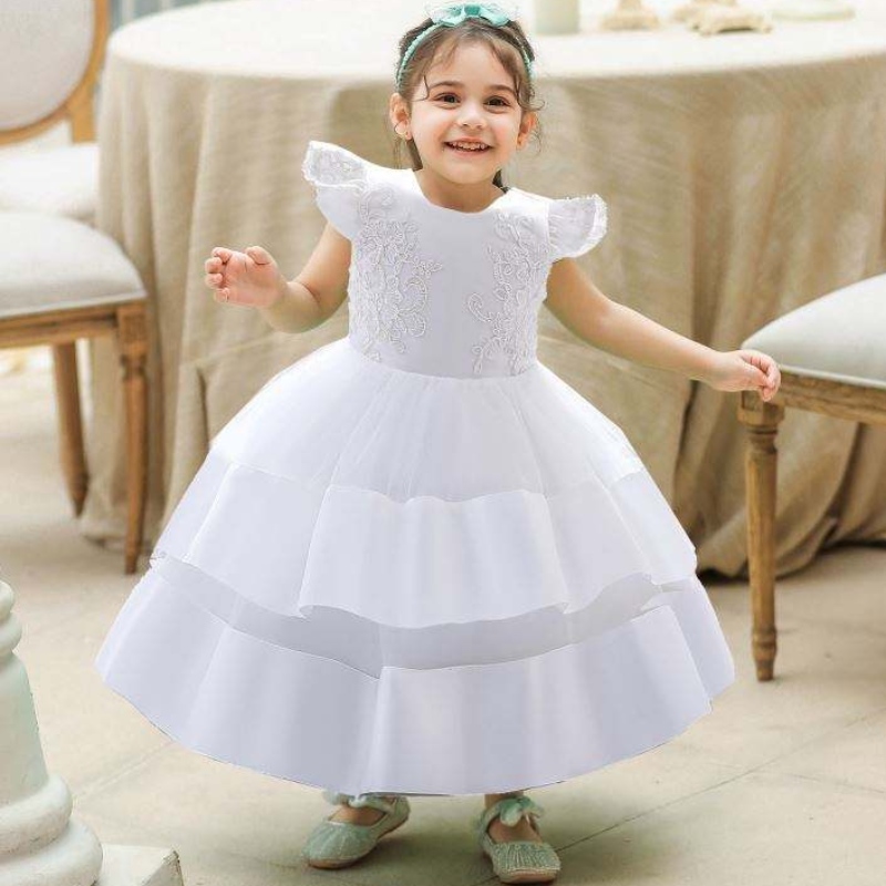 Baige Fashion Flower Waistline Kids Abbigliamento festa indossa un abito boutique per bambini stampato floreale per ragazza 0-2 anni