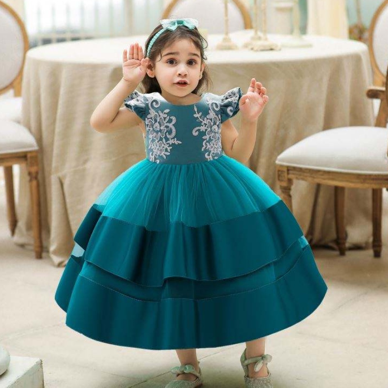 Baige Fashion Flower Waistline Kids Abbigliamento festa indossa un abito boutique per bambini stampato floreale per ragazza 0-2 anni