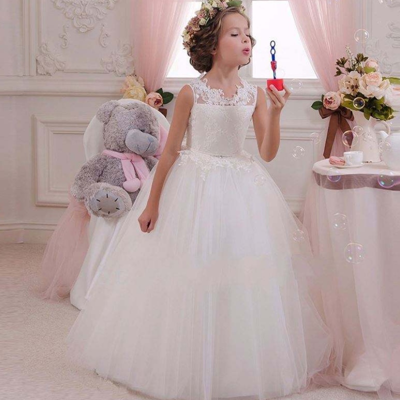 Baige White Wedding Elegant Girl Dress Dress Summer Kids Gowns
