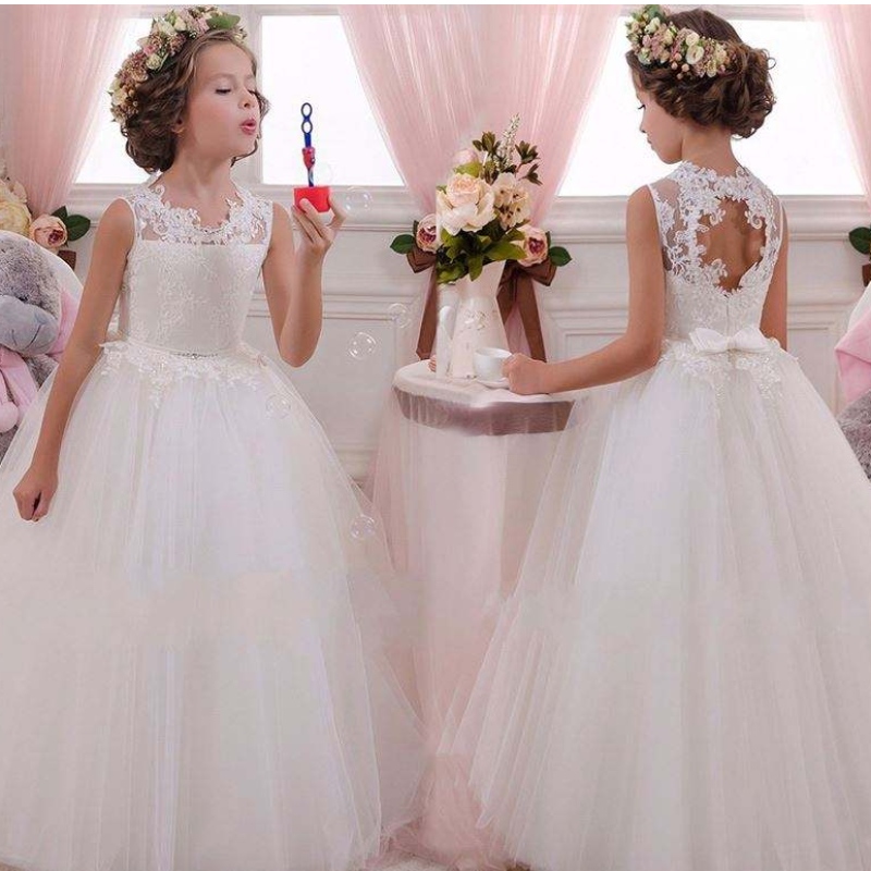 Baige White Wedding Elegant Girl Dress Dress Summer Kids Gowns
