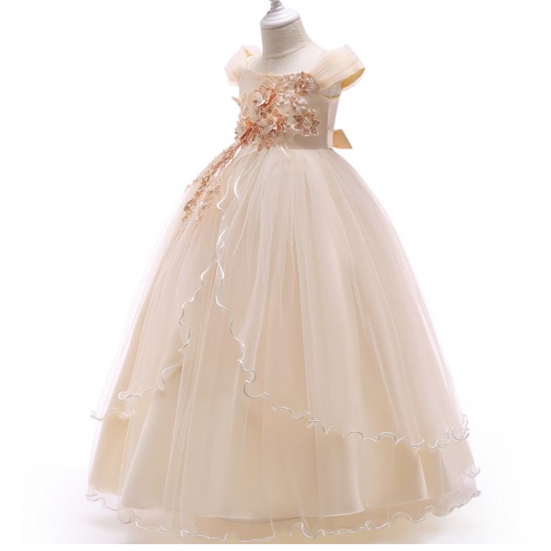 Baige Off-Shoulder Nuovo in Dress Long Dress Girl Kids Flower Girls Abiti da festa