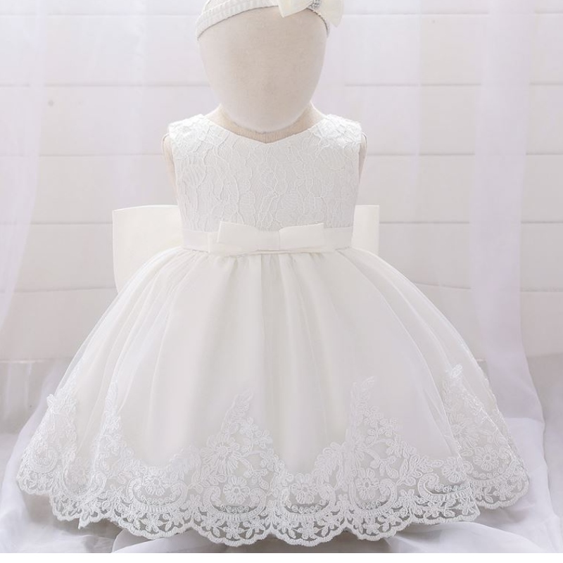 Baige 2021 Summer Rosa Rosa senza maniche per bambini abiti in pizzo Princess Big Bow Dress