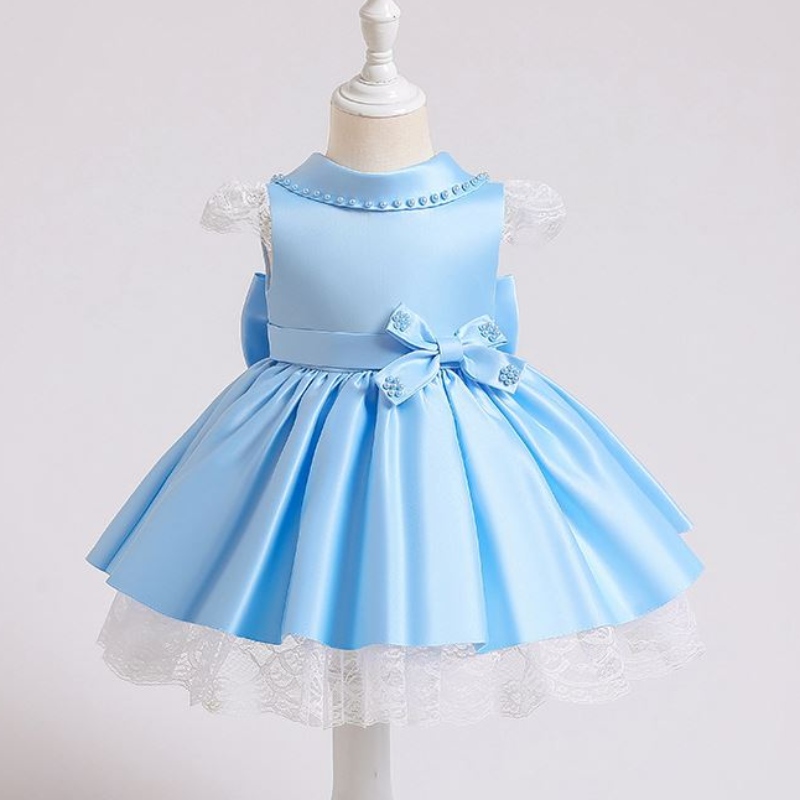 Baige Elegant Kids Satin Party Dress Design per bambini per bambini abiti estivi per bambini XZ003
