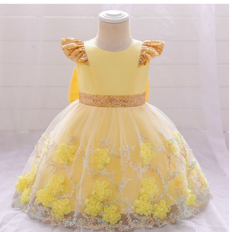 Baige New Arrival Formal Pink Flower Girls Dresses Bambini APPLICA COMPLIENTI Abito da festa di compleanno per bambini