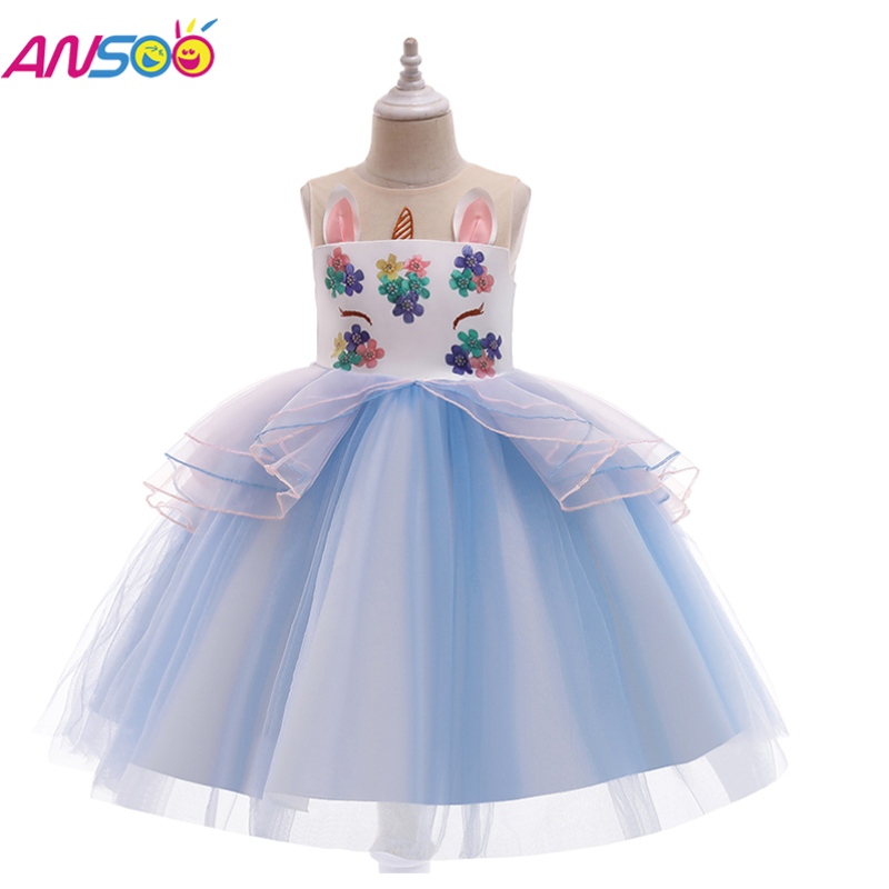 Abito unicorno ansoo per ragazza arcobaleno tutu abito principessa per bambini abito da festa di compleanno per bambini costume da pasquo