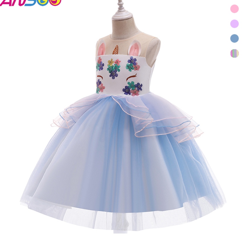 Abito unicorno ansoo per ragazza arcobaleno tutu abito principessa per bambini abito da festa di compleanno per bambini costume da pasquo