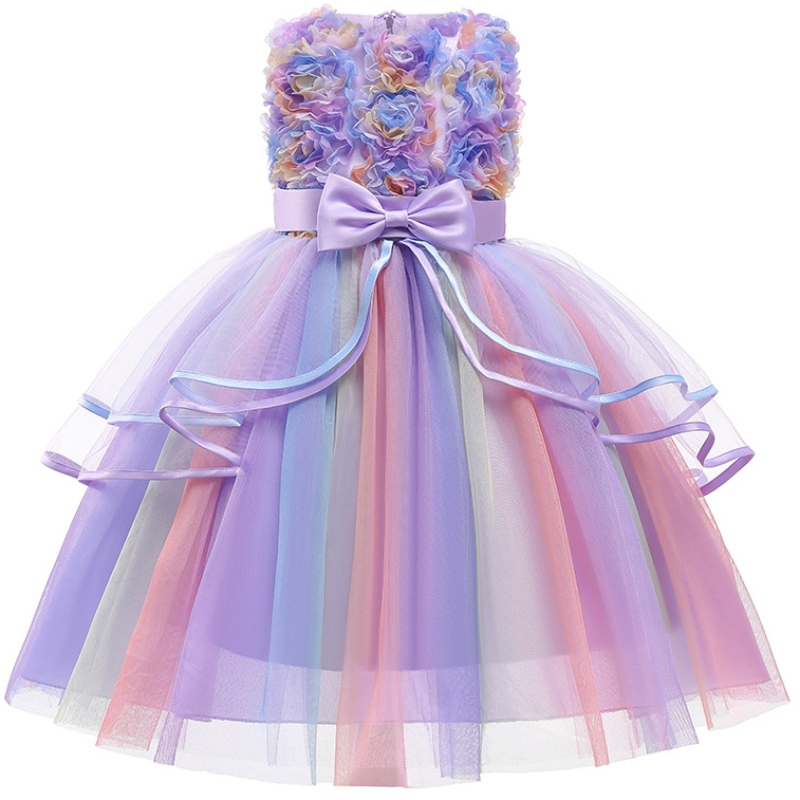 Rainbow Girls Unicorn Birthday Party Dresses ricami Elegant Wedding Evening Abito da sera