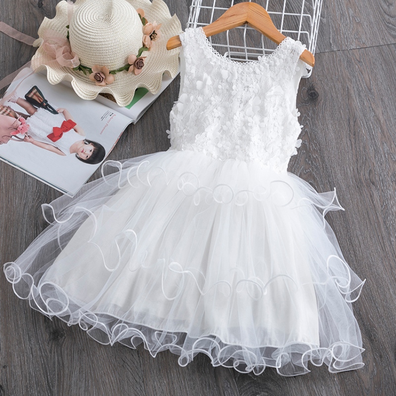 3-8 anni abito estivo in pizzo per ragazze fiore elegante festa dinozze per principessa abiti tutu senza maniche