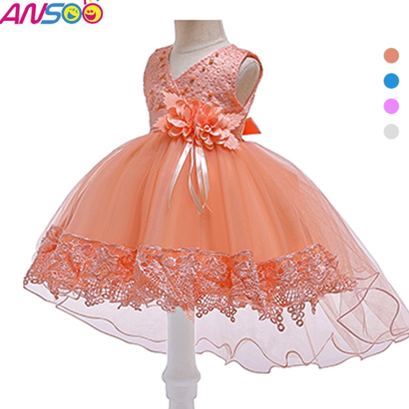 Ansoo Pretty Peach Children \\ Girl Birthday Princess Flower Orange Wedding Abito per ragazza
