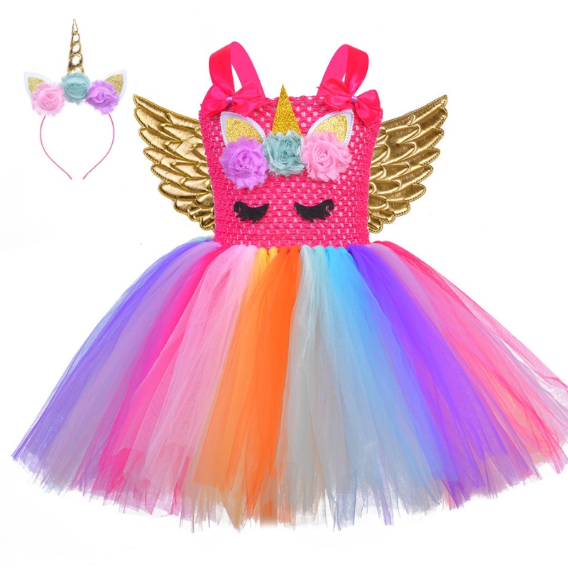 Bambino Bambino abito di pony unicorno ali principessa vestito da festa costume da cosplay