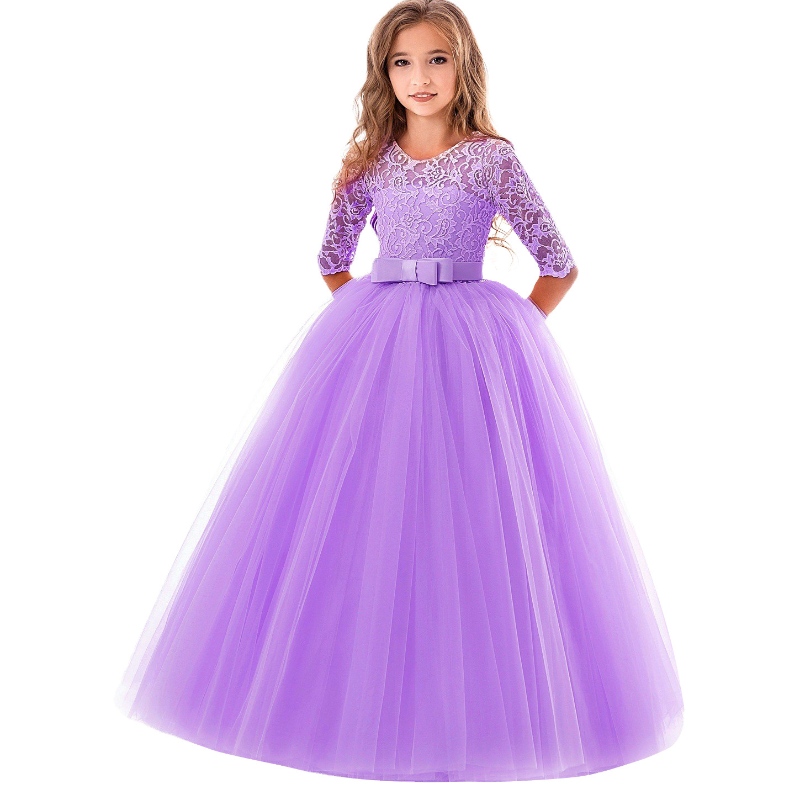 2022 Spring Children \\ 'Sust \\' Sust Dress in pizzo Gruppo gonfio di ragazze Big Girls Flower Girls \\ 'Abiti diserbini per 8-14 anni