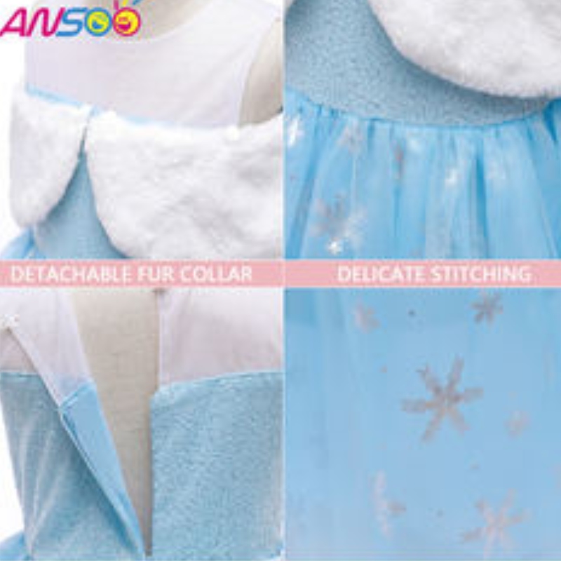 ANSOO2021 Performance dei bambini Elsa Fashion Girl Wool Collar Princess Cumo adorabili costumi per ragazze adorabili