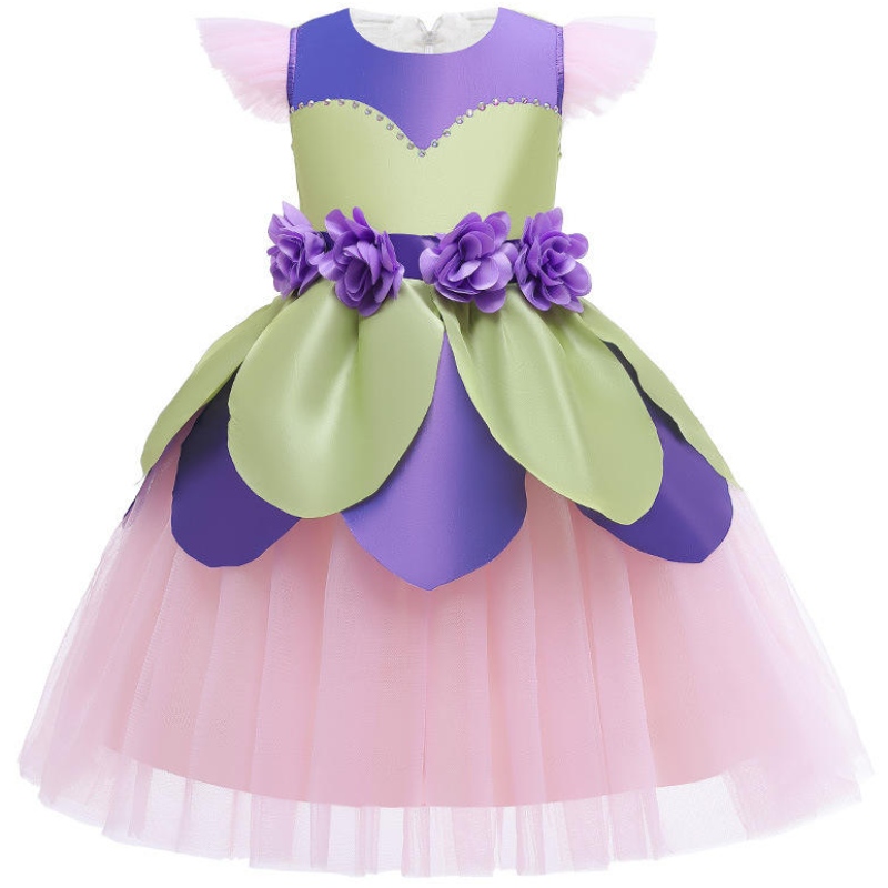 Flower Fairy Dress Girl Kids Rosa Pink Rosa Patchwork Tulle Abiti di tulle carini Flying Maniche per bambini Costumi di performance